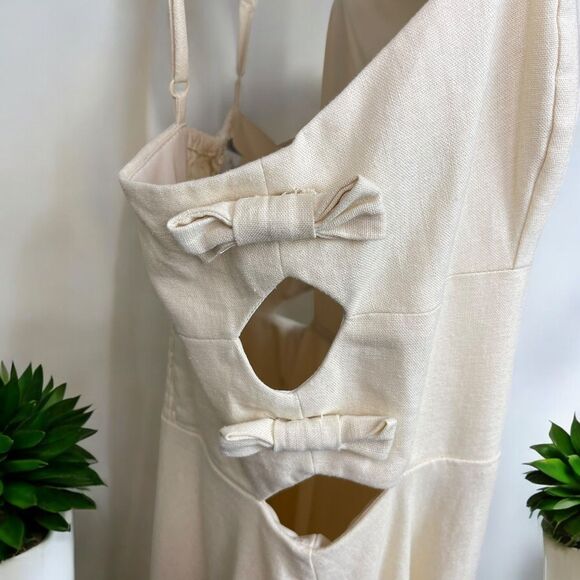 WAYF Linen Blend Cut Out Bow Midi Dress in Ivory - NWT - Sz L | Large - Picture 7 of 11